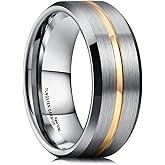 King Will 8mm Men's Tungsten Carbide Silver/Gold/Rose Gold Ring Gold Domed High Polished/Grooved/Faceted/Sandstone Sticker Inlay Step Edge Comfort Fit Wedding Ring