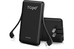 TG90° Portable Charger Power Bank,5000mAh Small Battery Pack with Built-in Foldable AC Wall Plug and Cables, Mini Battery Charger Compatible with iPhone 16 15 14 13 12 Samsung Google iPad etc