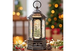 TIJNN 12 "Christmas Snow Globe Lantern, Glitter hex Music Box, USB and Battery-Powered Decorations (Cardinals in The Deep Woods)