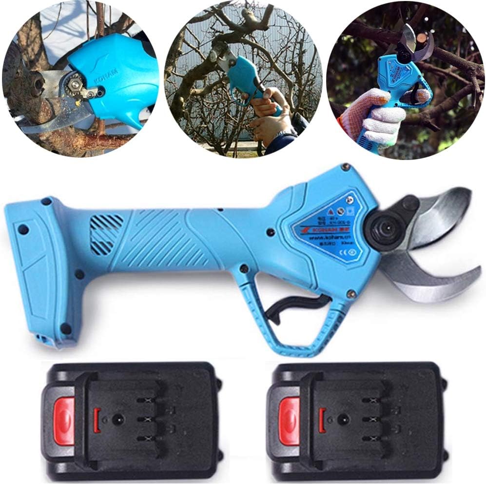 HWJF Professional Electric Pruning Shears, Cordless Tree Trimming Gardening Scissors Tool Secateur Fruit Tree Bracket Within 30mm (2PCS Spare Rechargeable 2Ah Lithium Battery)