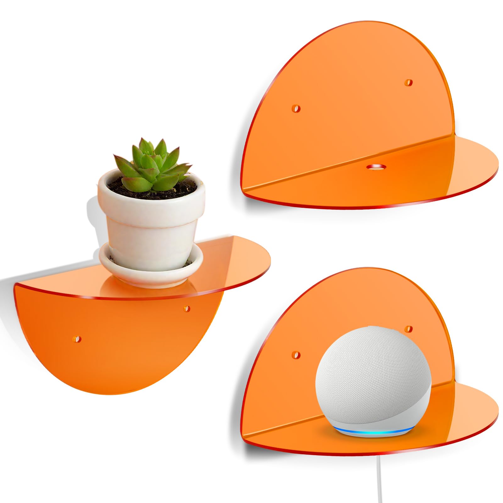 Photo 1 of Venlus 3 Pack Acrylic Shelves for Wall - 8.6" Wall Shelf No Drill, Adhesive Floating Shelves for Bathroom, Bedroom, Living Room, Kitchen, Kids Rooms, Display Ledges & Home Decor, Orange