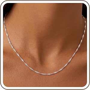 BLThing 925 Sterling Silver Chain for Women, Diamond Cut 2mm Singapore Chain Lobster Claw Clasp Silver Jewelry Gifts for Wome