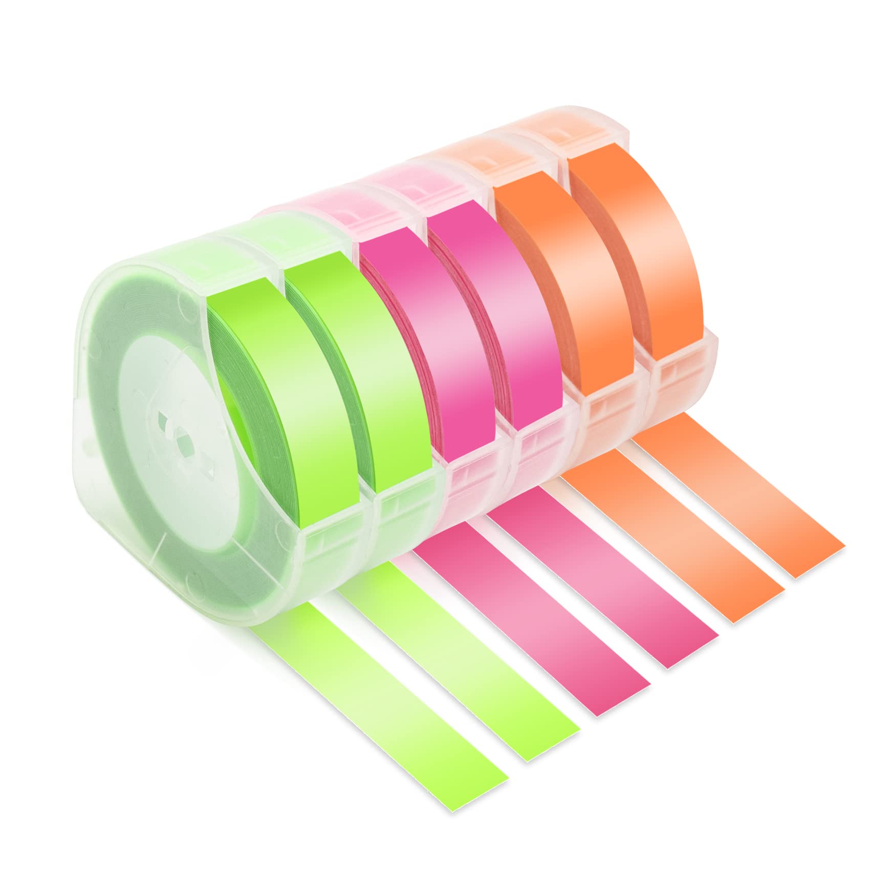 UNOKA Compatible for Dymo Embossing Tape Refills for Dymo Omega Label Makers S0717930 Junior S0717900, 9mm Pink/Green/Orange Labels for 3D Embosser Motex E-101 E-303, 6 Packs