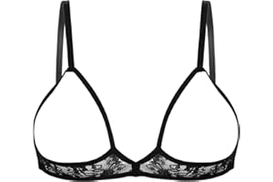 dPois Womens Harness Bra Lace Straps Lingerie Cupless Cage Bra See Through Hollow Out Harness