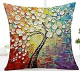 Oil Painting Black Large Tree and Flower Birds Cotton Linen Throw Pillow Case Cushion Cover Home Sofa Decorative 18 X 18 Inch (10)