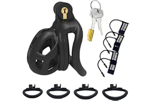 Mens Lightweight Chastity Cage with 4 Sizes Rings and Invisible Lock, Male Comfortable Chastity Devices - HA01 Black (Nub)
