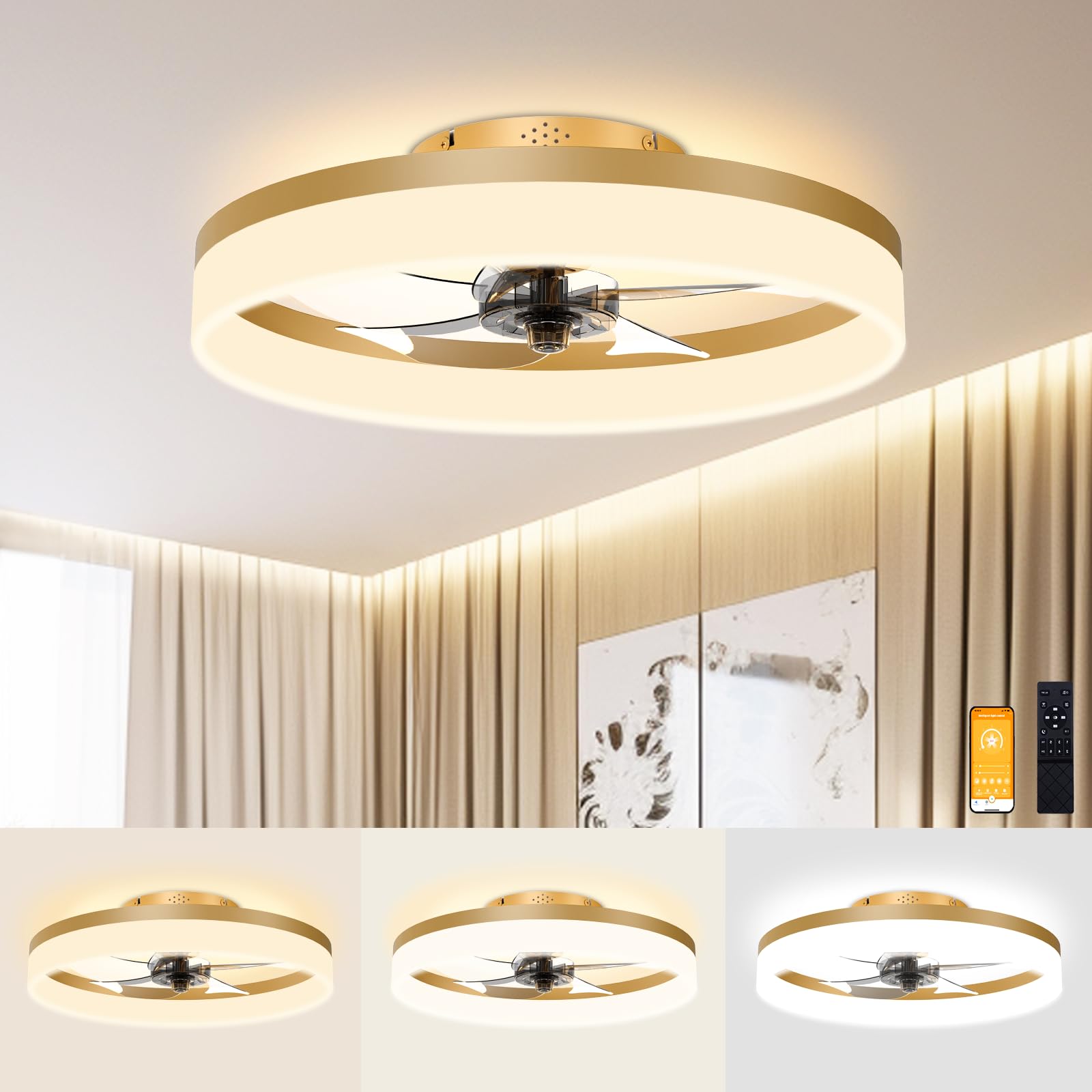 VOLISUN Low Profile Ceiling Fans with Lights and