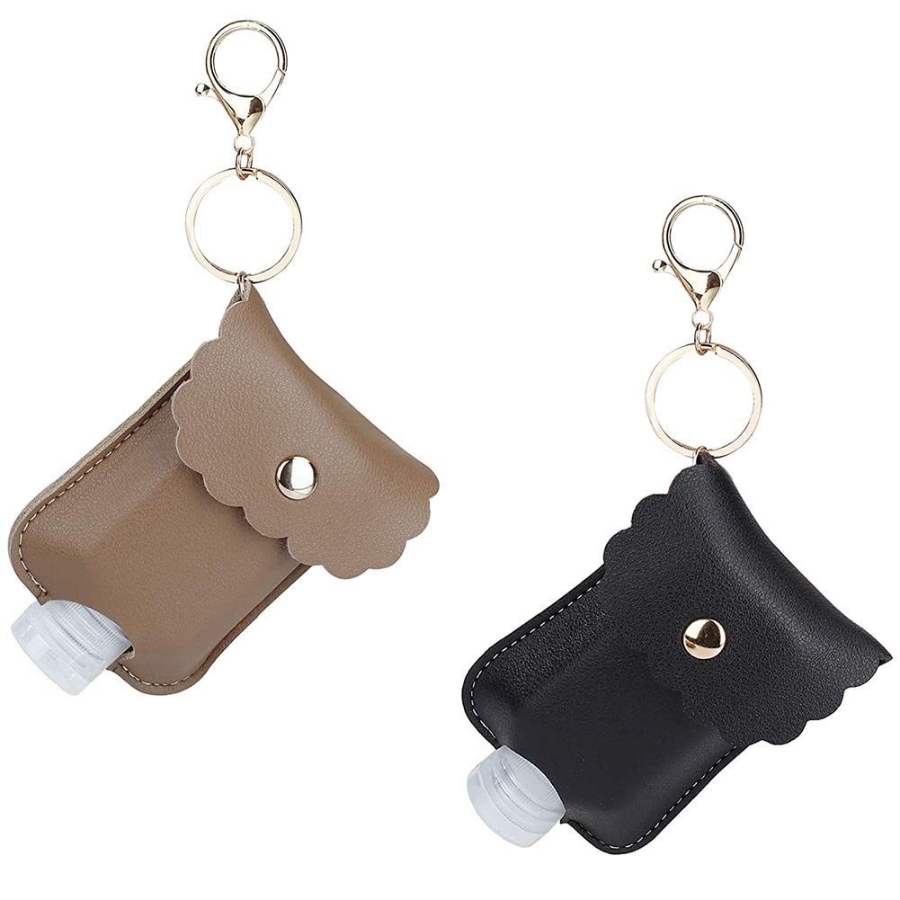 2 PCS Portable Travel Size Bottle,JPYH Plastic Travel Bottle with Leather Keychain Holder, Perfect for School, Travel, Outdoor, Camping