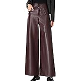 Lucrosun Trendy Faux Leather Pants High Waist Wide Leg PU Leather Palazzo Trousers