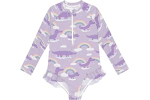 decor gift Girls Rashguard Swimsuits Cute Animal Crocodiles Rainbows Pastel Purple Toddler Bathing Suit 3T