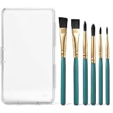 6 Piece Mini Travel Watercolor Brush Set, Flat and Round Brushes | Watercolor Gouache Acrylic Painting Kolinsky Sable Performance, Portable with Storage Case