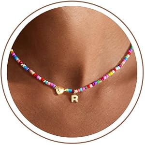 Turandoss Colorful Beaded Initial Necklaces for Girls Kids Teen Girl Gifts | Cute Heart Initial Necklaces, Beaded Choker Neck
