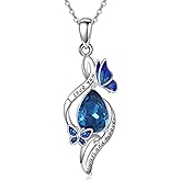 VNRIOW 925 Sterling Silver Infinity Butterfly Necklace I Love You Always and Forever Blue Teardrop Crystal Love Pendant for Women, Anniversary Valentine's Day Gift for Wife Girlfriend