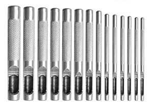 TENG LANG Leathe Punch Set Heavy Duty Round Hole Punch Set Leather Hole Tool,for Leather, Canvas (Silver, 12-pcs)