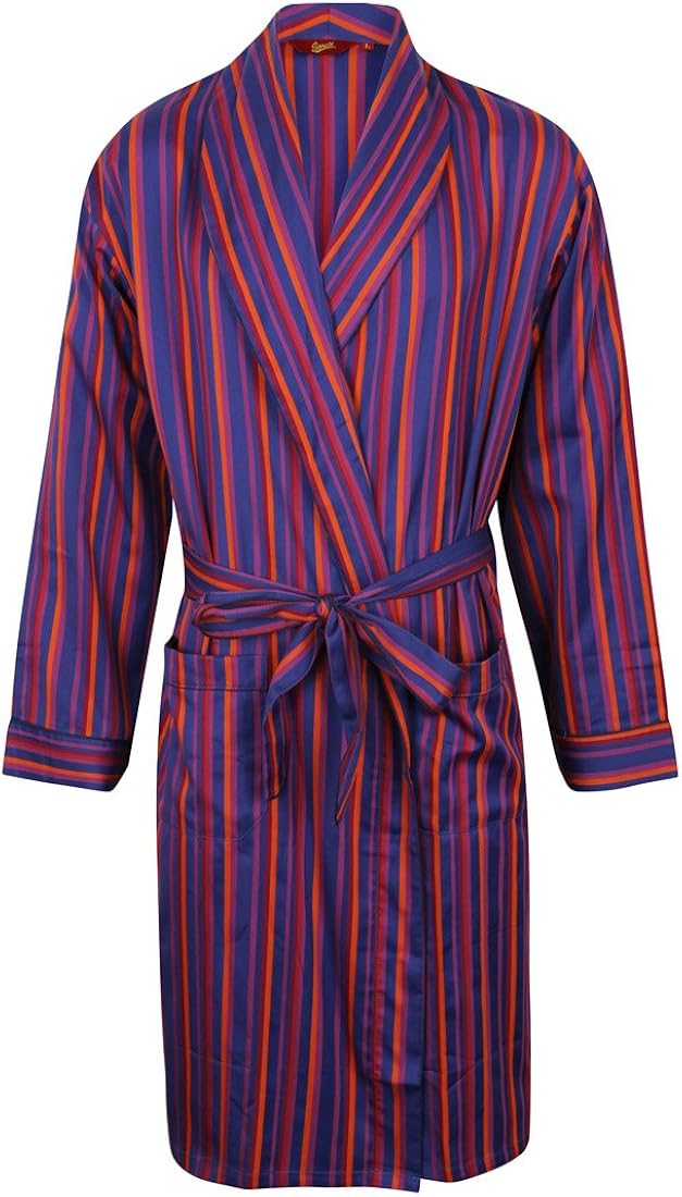 Men's Lightweight Cotton Dressing Gown Red, Blue & Purple Stripe