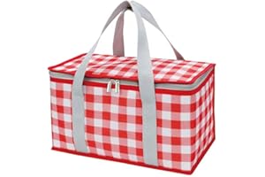 LCHKREP Insulated Bag Picnic Basket Bags Beach Bag Foldable Cooler Bag Reusable with Zippered top-for Warm or Cold Picnic Accessories, Outdoor(13.8x7.9x7.9 in)