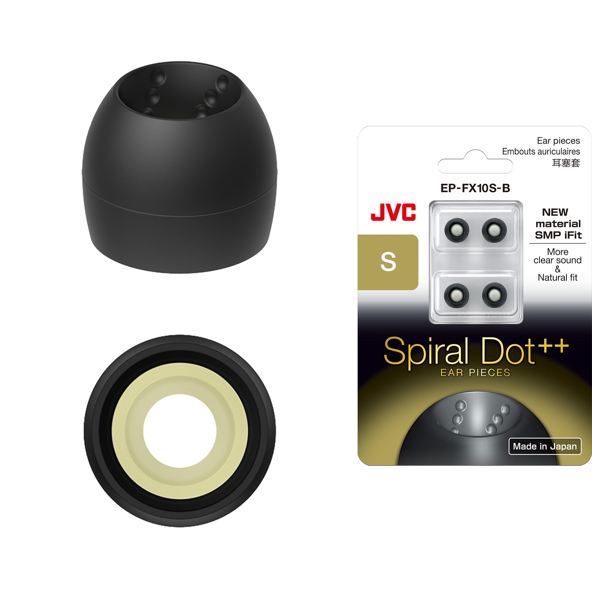 JVC EPFX10 Spiral Dot Earpieces – Set of (4) Ear Tips, Sizes Small Through Large, Fits Many JVC Models (Small) Black