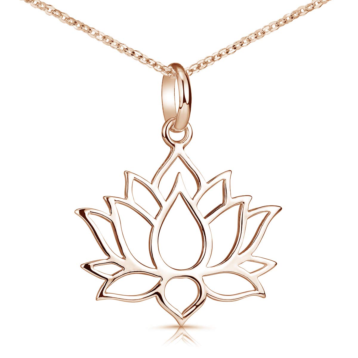 Materia Rose Gold Necklace with Lotus Flower Pendant – 925 Silver Rose Gold-Plated for Women Teenagers with Jewellery Case, 23.5mm x 29mm, Sterling Silver
