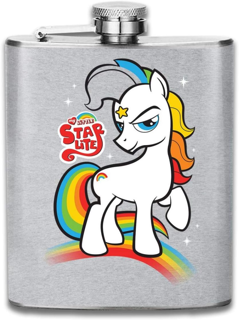 My Little Pony And Rainbow Brite Mashup Print Hip Flask Pocket Bottle Flagon 7oz Portable Stainless Steel Flagon