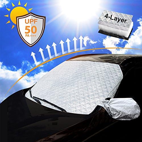 Automecar Car Windshield Snow Cover Sun Shade Car Snow Cover for SUV Car Window Front Reflector Windshield Silver Front and Black Back Keeps Vehicle Cooler with Storage Pouch