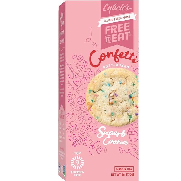 CYBELE’S FREE TO EAT GLUTEN-FREE & VEGAN COOKIES – PLANT-BASED, DAIRY, SOY, & NUT FREE – SOFT-BAKED SCHOOL SAFE SNACK FOR KIDS & ADULTS – 12 COOKIES PER 6 OZ BOX (CONFETTI, PACK OF 1)
