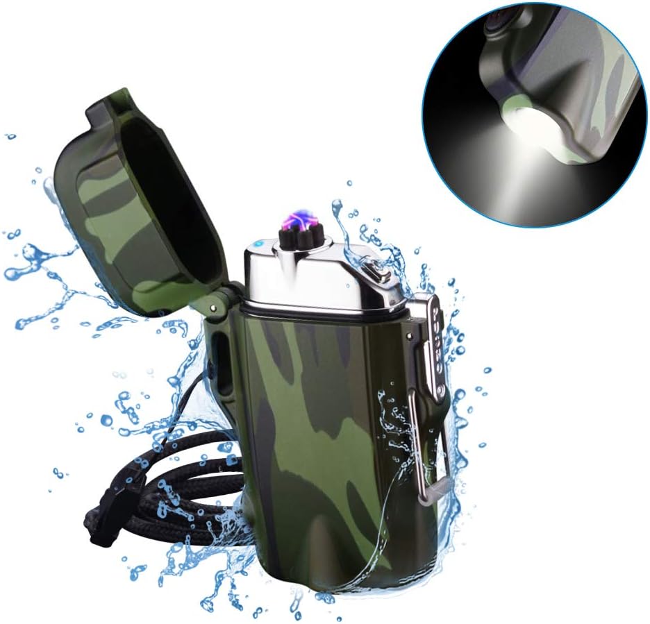 Electric Lighter Dual Arc Lighter Waterproof with LED Flashlight 2 in 1