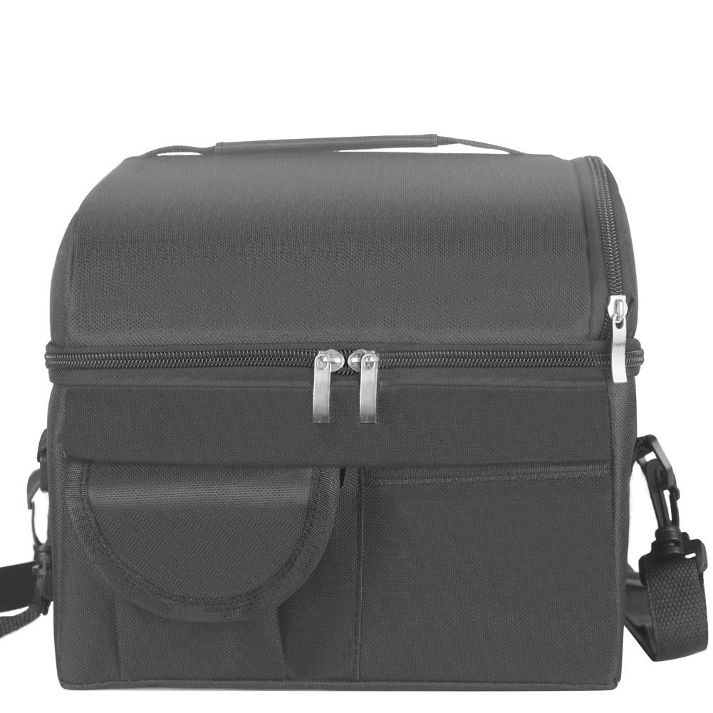 Insulated Dual Compartment Lunch Bag for Women,men,kids - Double Deck Reusable Lunch Pail Cooler Bag with Shoulder Strap, Soft Leakproof Liner | Large Lunch Box Tote for Work, School (Black)