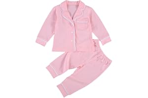Merqwadd Toddler Baby Button-Down Pajamas Set, Cotton 2-PCS-PJs Set Shirt and Pants Sleepwear for Unisex Kids
