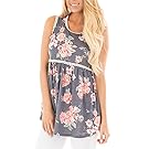 YOUCOO Women's Floral Print Loose Casual Flowy Tunic Tank Top, Gray, XX-Large