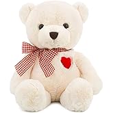 Adorlynetty 11.4” Small Teddy Bear with Heart Cute White Teddy Bear Stuffed Animals Soft Stuffed Bear Plush Bear Plushie Toys Gifts for Girlfriend Boyfriend Kid