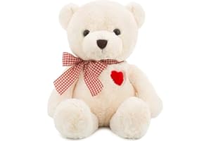 Adorlynetty 11.4” Small Teddy Bear with Heart Cute White Teddy Bear Stuffed Animals Soft Stuffed Bear Plush Bear Plushie Toys Gifts for Girlfriend Boyfriend Kid