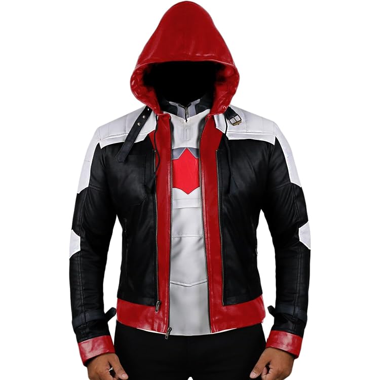 Veste En Cuir Style Red Hood Knight Avec écusson Chauve-souris - Cosplay, Moto, Look Guerrier