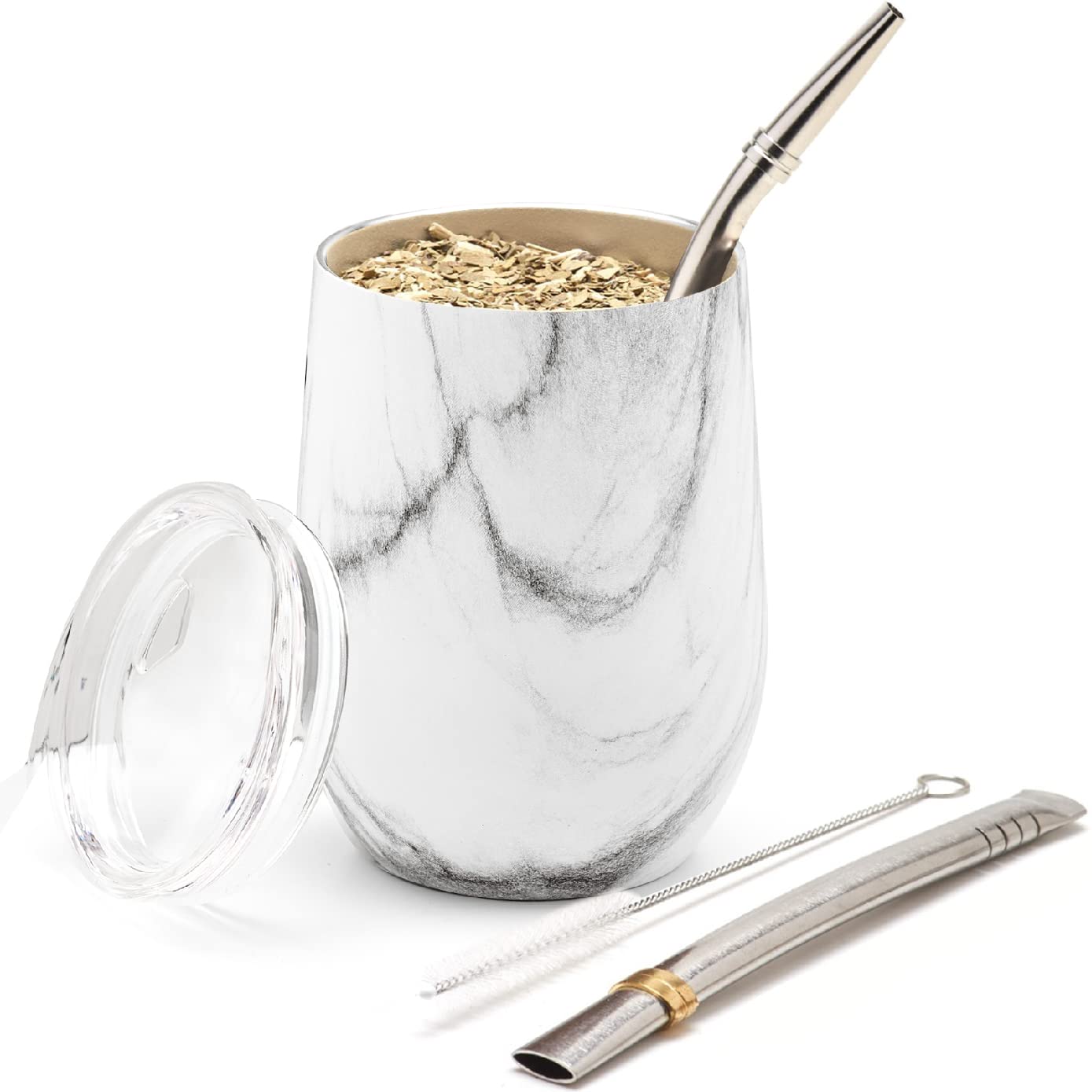 balibetov Modern Mate Cup and Bombilla Set (Yerba Mate Cup) (Marble, 355 ml)