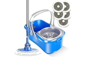 Masthome Mop Bucket with Wringer Set, 5 Extra Microfiber Mop Refills, Microfiber Spin Mop and Bucket System for Floor Cleaning, 1 Gallons Small Mop Bucket for Compact Storage