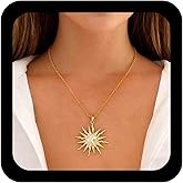 Iaceble Boho Crystal Sun Moon Pendant Necklace Gold Sun Rhinestone Choker Necklace Moons Suns Crystal Collar Necklaces Vintage CZ Sunshine Chain Necklaces Jewelry for Women