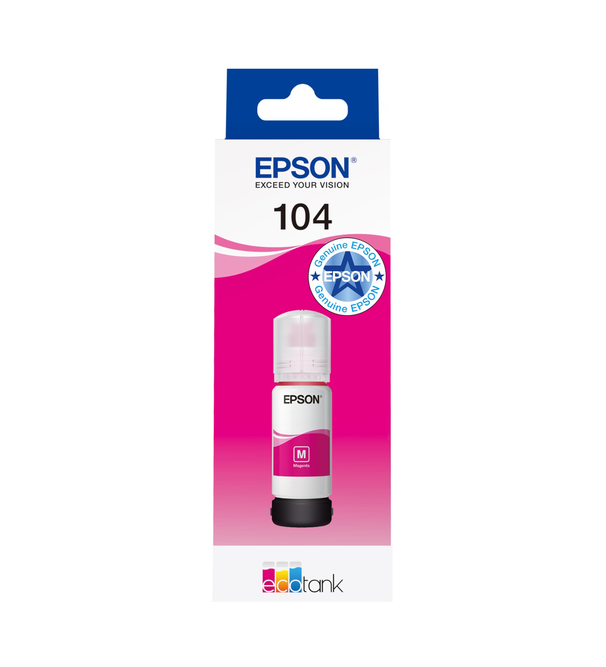 Epson EcoTank 104 Genuine Ink Bottle | Magenta| High Yield - Up to 7,500 Pages | Brand-made for Optimal Results