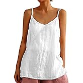 Womens Tank Tops Summer Casual Sleeveless V Neck Camisole Loose Fit Spaghetti Strap Cami Shirts