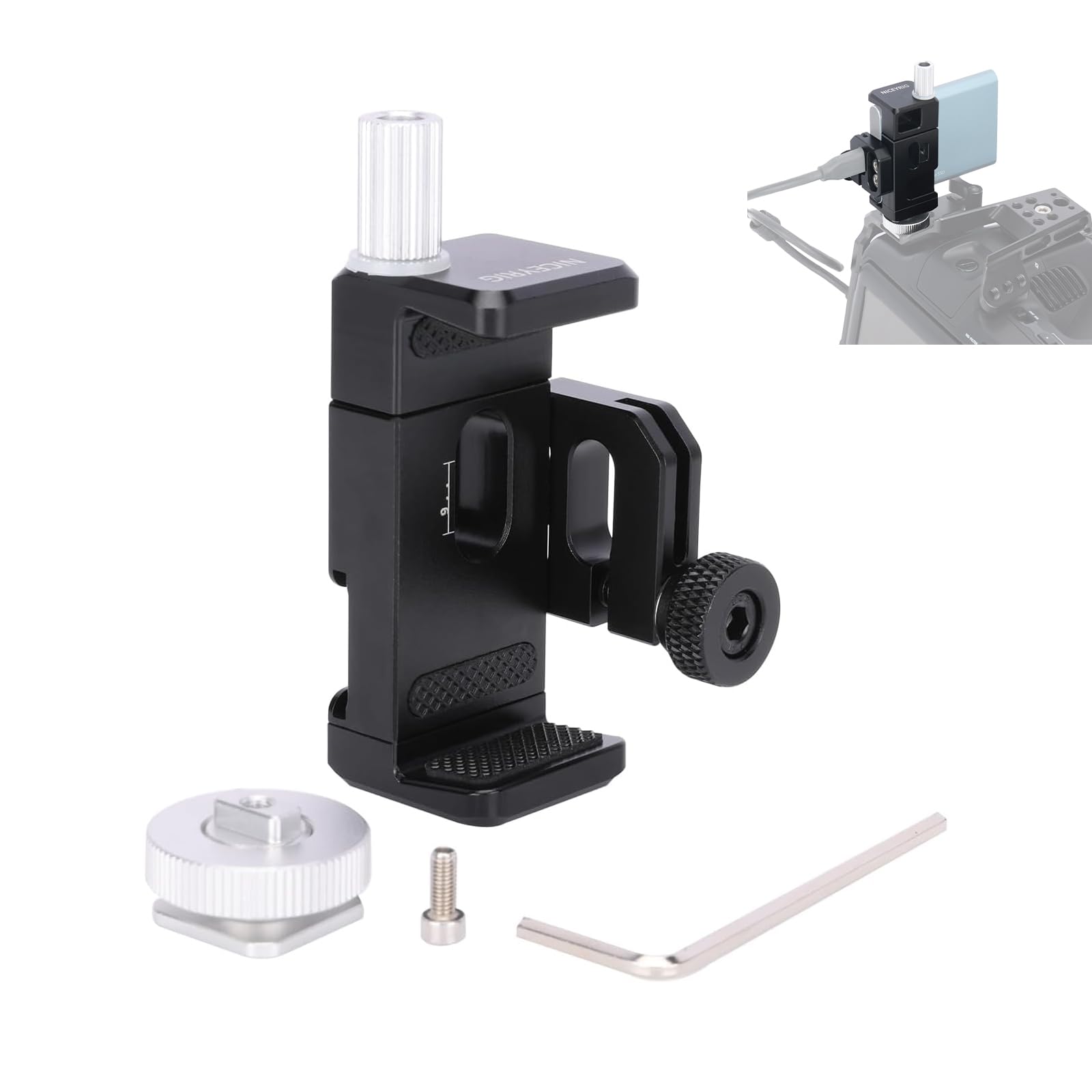 NICEYRIG T5/T7 SSD Holder Adjustable Mouth 57mm-77mm SSD Mount Applicable for BMPCC 4K 6K Pro Z Cam, with Type C Cable Lock Clamp - 488