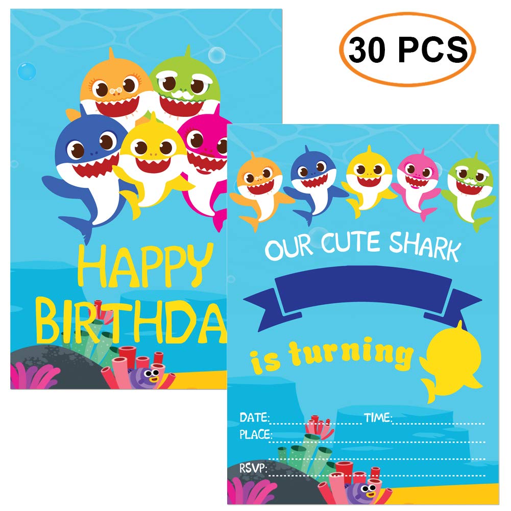 30pcs Little Shark Invitation Greeting Card Shark Themed Birthday Party Supplies Baby Shower Invitation Invites For Kids With Envelopes
