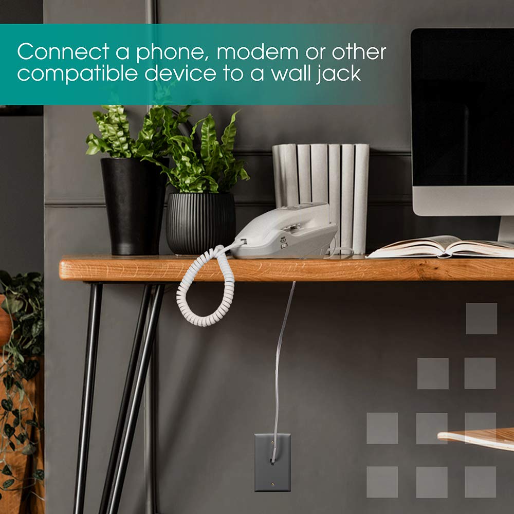 Power Gear Telephone Line Cord, 8 Inch Short Phone Cord, Modular Jack Ends, Works for Phone, Modem or Fax Machine, For Use in Home or Office, Gray, 76114