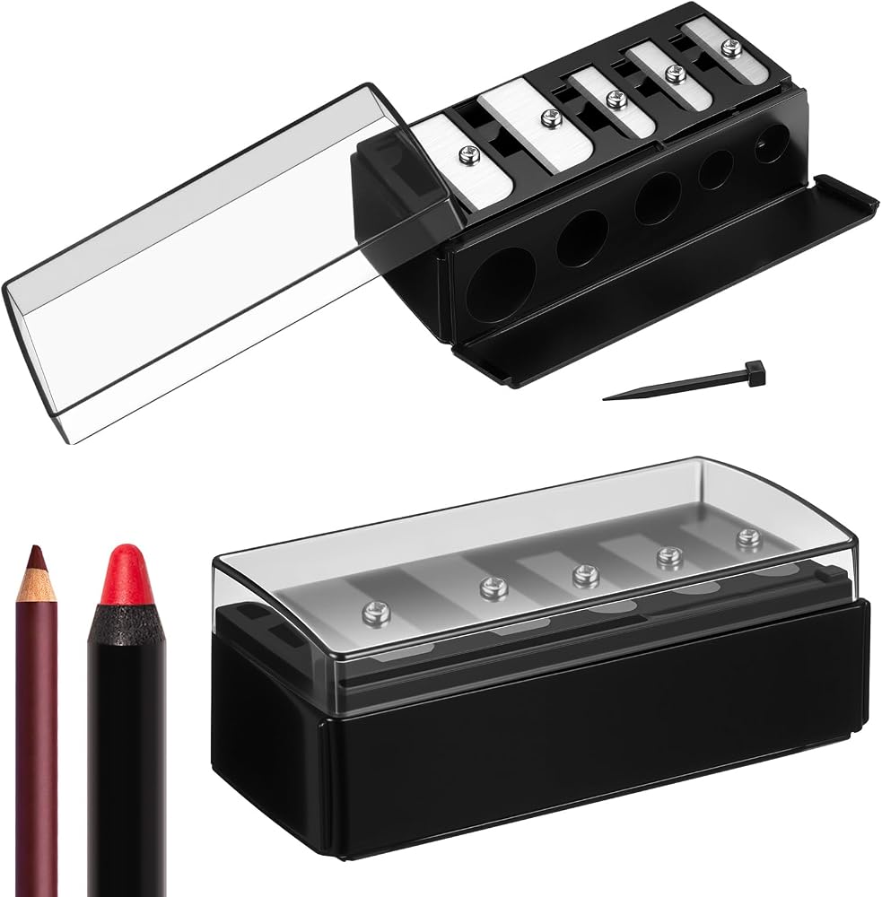 Honoson 2 Pcs 5 Hole Eye Pencil Sharpener with Lid for Makeup,Black | Fits Lip Liner Eyebrow Eyeliner Pencils, Cover Keeps Sh