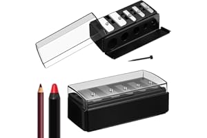 Honoson 2 Pcs 5 Hole Cosmetic Long Point Manual Pencil Sharpener with Plastic Lid Makeup Eyeliner Pencil Sharpener(Black)