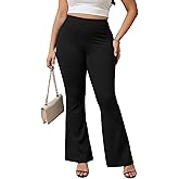 winkbay Women's Plus Size Flare Pants Dressy Casual High Elastic Waist Going Out Trousers Bell Bottoms