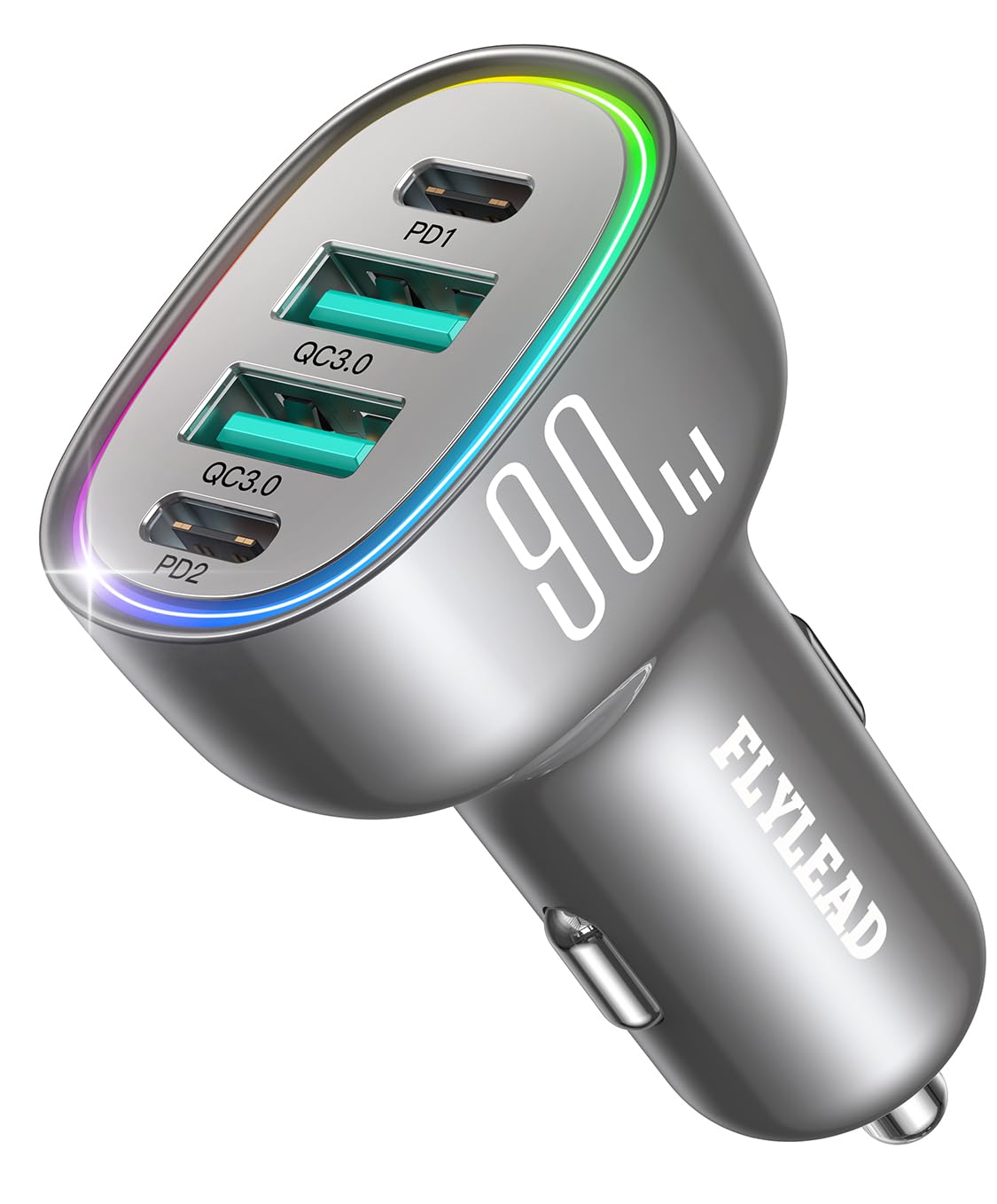 Car Charger USB C, 4 Port 90W Super Fast Charging for iPhone 17 Car Adapter, Dual PD 45W Type C & QC 3.0 USB A Multiport Car Cigarette Lighter Accessories for iPhone 16 15, iPad, Galaxy S26, Titanium