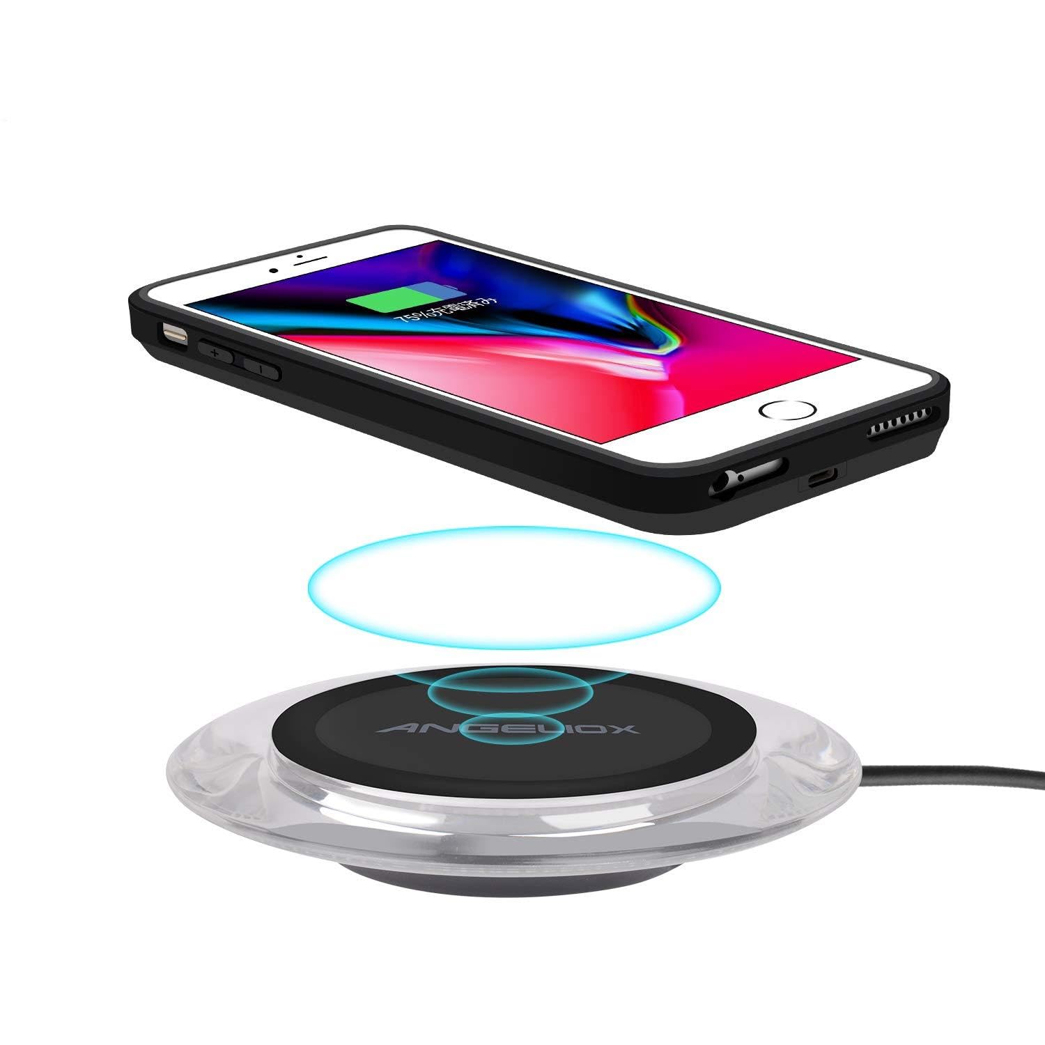 ANGELIOX Wireless Charger,Qi Wireless Charging Receiver Case for iPhone 7/6/6S(4.7" No Battery),10W Fast Wireless Charging Pad Compatible with Galaxy Note 9/8/S9/S9+, iPhone Xs Max/XS/X/8