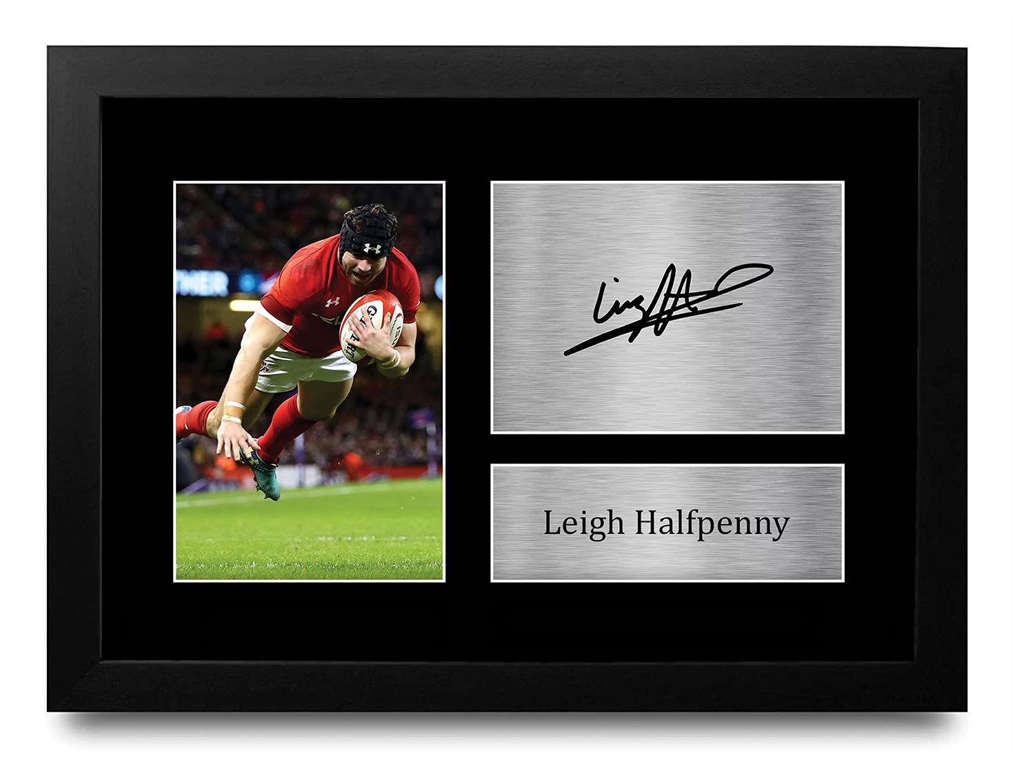 HWC Trading FR Leigh Halfpenny Wales Gifts Printed Signed Autograph Picture for Rugby Union Fans - A4 Framed