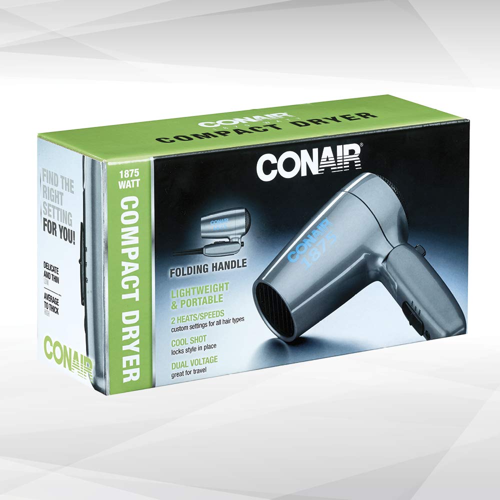 Conair 1875 Watt Compact Folding Handle Hair Dryer, Travel Hair Dryer: Beauty