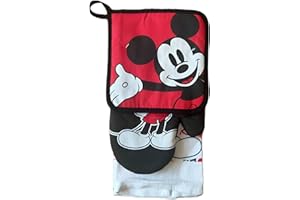 7STAR Mickey Minnie and Stitch Character Collection -3 Piece Set of Oven Mitts, Pot Holders, and Dish Towel - Kitchen Decor and Essential Accessories for Lilo and Stitch Fans (1, Mickey Men's Classic Wear)