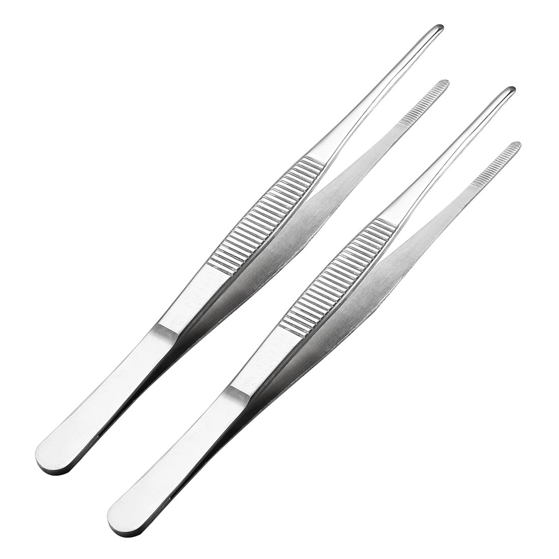 Sourcingmap 2 Pcs Stainless Steel Straight Blunt Tweezers with Serrated Tip,7-Inch Length Daily Garden Tool