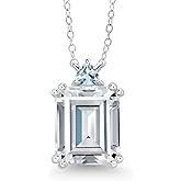 Gem Stone King 925 Sterling Silver Sky Blue Aquamarine Necklace Set with Moissanite (7.55 Cttw)
